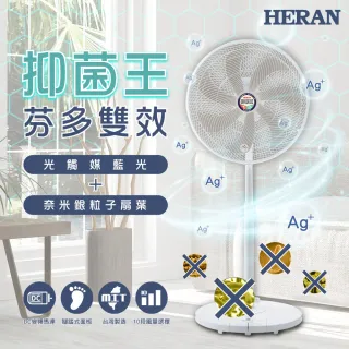 【HERAN 禾聯】16吋DC-光觸媒+奈米銀 雙效抑菌電風扇(HDF-16SH72G)