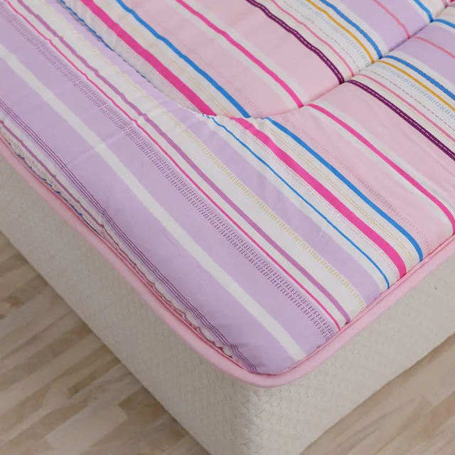 【LAMINA】時光線條100%純棉日式床墊5cm-粉紫(單人)