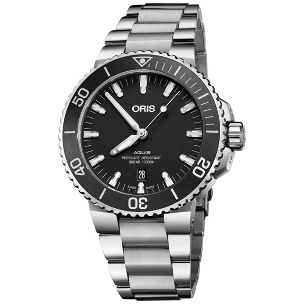 【ORIS 豪利時】Aquis 300米潛水機械錶x黑x銀x43.5mm(0173377304134-0782405PEB)