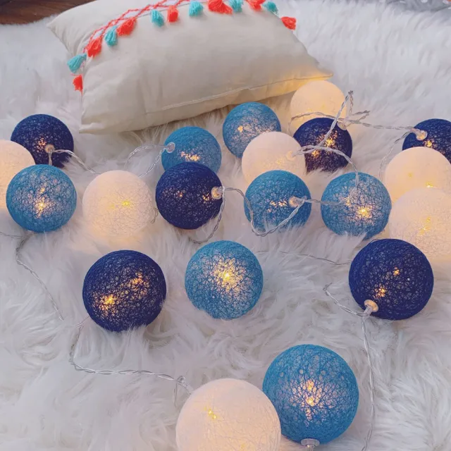 【聖誕布置/半島良品】24H發貨/1.5米冰川藍棉球燈/燈串/聖誕燈/裝飾燈(掛布