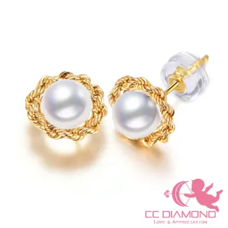 【CC Diamond】18K浪漫扭花 日本AKOYA珍珠耳釘(5.5-6mm)