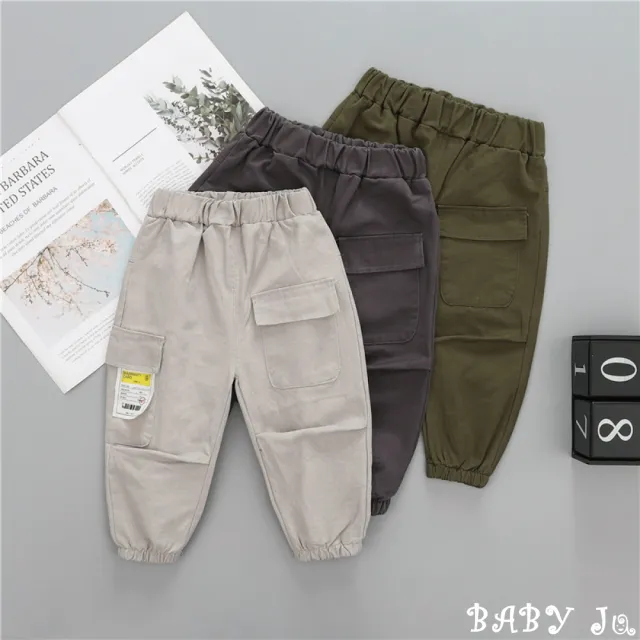【BABY Ju 寶貝啾】休閒時尚束口工作褲兩件組(現+預  淺灰色 / 深灰色 / 軍綠色)