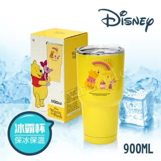【迪士尼Disney】雙層不鏽鋼真空 冰霸保冰保溫杯 巨無霸鋼杯 酷冰杯 隨行杯 900ml-小熊維尼(正版授權)
