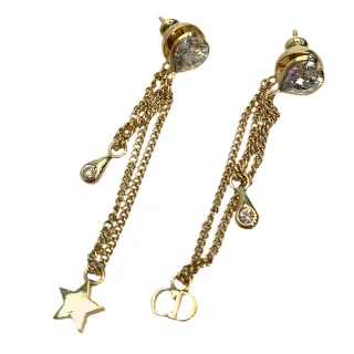【Dior 迪奧】經典愛心水鑽星星造型垂墜穿式耳環(金E0672-OR)