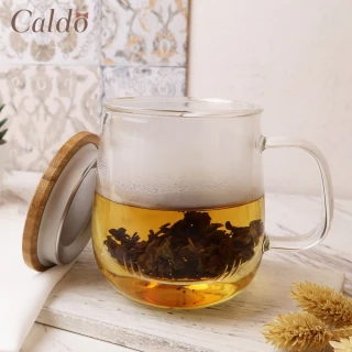 【Caldo 卡朵生活】植粹木紋耐熱玻璃附蓋泡茶杯400ml