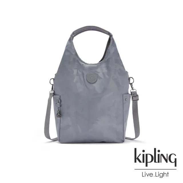 【KIPLING】光澤霧灰紫迷彩肩背側背包-URBANA/
