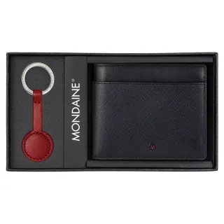 【MONDAINE 瑞士國鐵】蘇黎世系列 RFID防盜8卡短夾+ 鑰匙圈禮盒(十字紋)