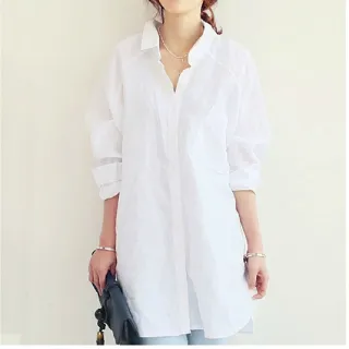 【ASister 小姊姊】極品顯瘦韓國夏季絨棉抗UV寬鬆襯衫連身裙(兩色S-XL_40kg-80kg可穿)