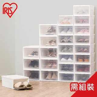 【IRIS】加大透明收納鞋盒4入NSBM340(可疊加/掀蓋式/收納鞋盒/鞋類/收納/組裝)