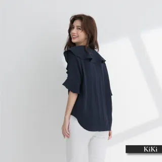 【KiKi】荷葉花邊造型女短袖-襯衫(二色/版型適中)