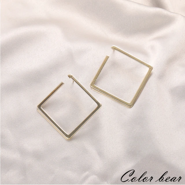 【卡樂熊】S925銀針幾何方塊淺金色造型耳環(金色)
