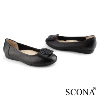 【SCONA 蘇格南】全真皮 氣質舒適平底娃娃鞋(黑色 31030-1)