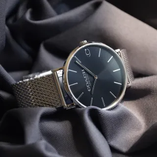 【COACH】紳士銀色圓框 黑面 米蘭錶帶 年中慶(CO14602144)