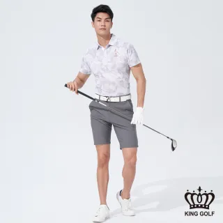【KING GOLF】速達-男款滿版花朵迷彩刺繡造型POLO衫/高爾夫球衫(灰色)
