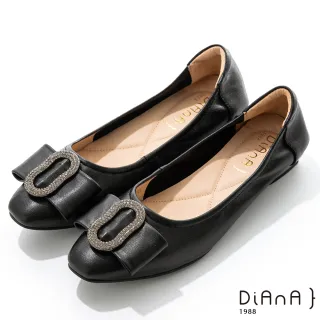 【DIANA】2.5cm質感羊皮水鑽圓環尖頭娃娃鞋-俏皮甜美(黑)