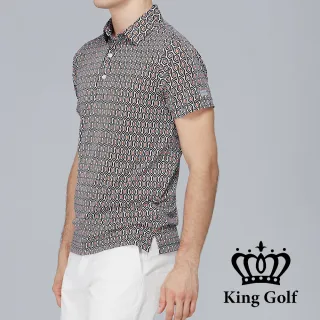 【KING GOLF】速達-男款菱形幾何彈性修身POLO衫/高爾夫球衫(黑色)