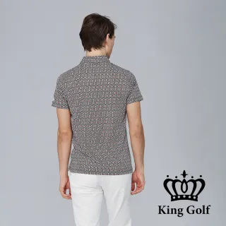 【KING GOLF】速達-男款菱形幾何彈性修身POLO衫/高爾夫球衫(黑色)