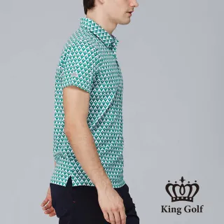 【KING GOLF】速達-男款三角形幾何印花POLO衫/高爾夫球衫(綠色)