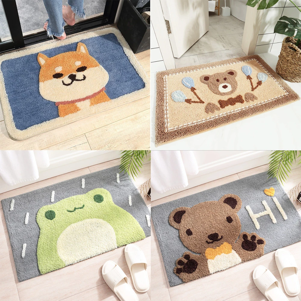 可愛動物植絨腳踏墊 地墊 地毯 吸水墊 防滑墊 臥室 浴室 柴犬 小熊