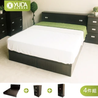【YUDA 生活美學】房間組四件組 雙人5尺 床頭箱+床底+床頭櫃+衣櫃 新竹以北免運費
