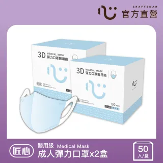 【匠心】成人3D立體醫療口罩-藍色(50入x2盒)