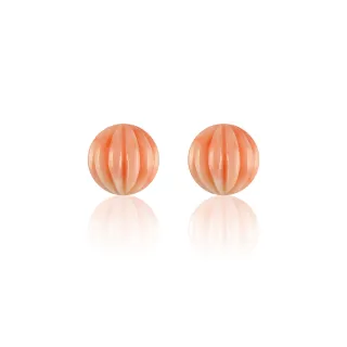 【大東山珠寶】3月星座 禮物貝殼 天然粉色珊瑚耳環 14K金(深海粉珊瑚)