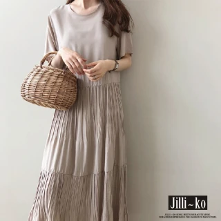 【JILLI-KO】日系褶皺蛋糕連衣裙-F(卡/黑)