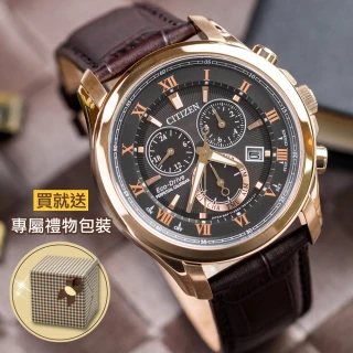 【CITIZEN 星辰】亞洲限定光動能萬年曆腕錶-黑x金框(BL5542-07E)