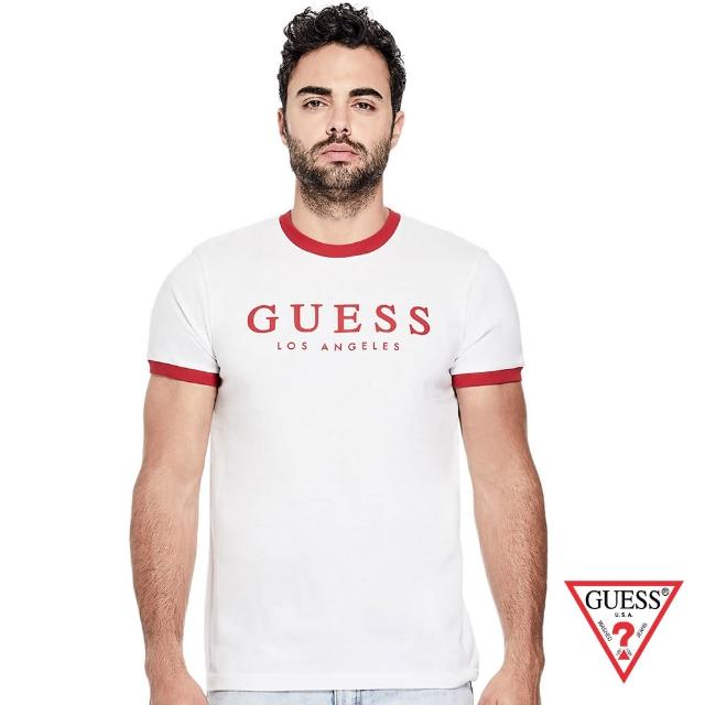 GUESS【GUESS】男裝-簡約經典LOGO壓印短T-白(X80I10RI7R0TWHT)