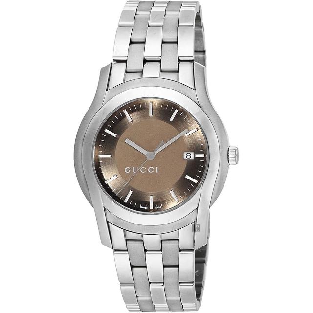 【GUCCI 古馳】G-Class 經典棕色中性手錶(YA055215)