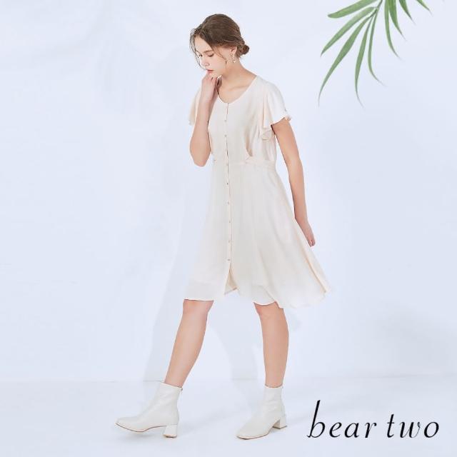 【bear two】荷葉袖綁帶造型短洋裝(兩色)