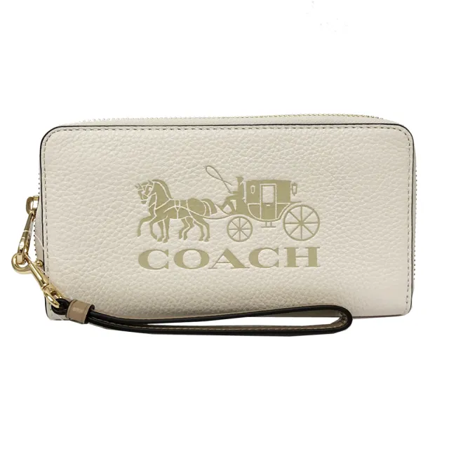 Coach 大馬車logo手掛式拉鍊零錢袋長夾 米白 Momo購物網