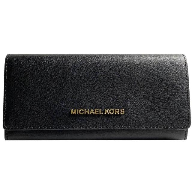 Michael Kors【Michael Kors】JET SET TRAVEL 金標LOGO質感皮革掀蓋長夾-雅典黑(mk 黑色 35h9gtve7l)