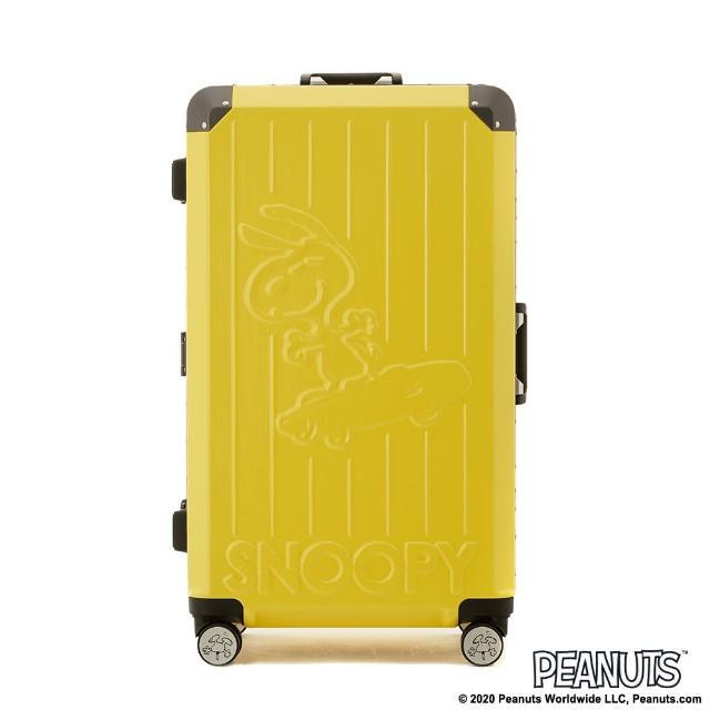 【SNOOPY 史努比】28吋鋁框運動款行李箱(黃色浮雕滑板SNOOPY)
