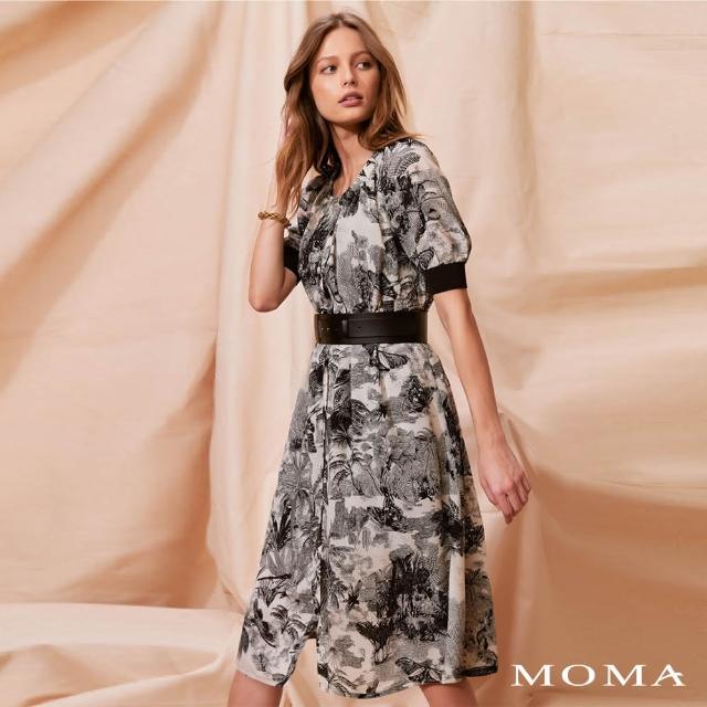 MOMA【MOMA】熱帶印花縮腰開襟洋裝(杏色)