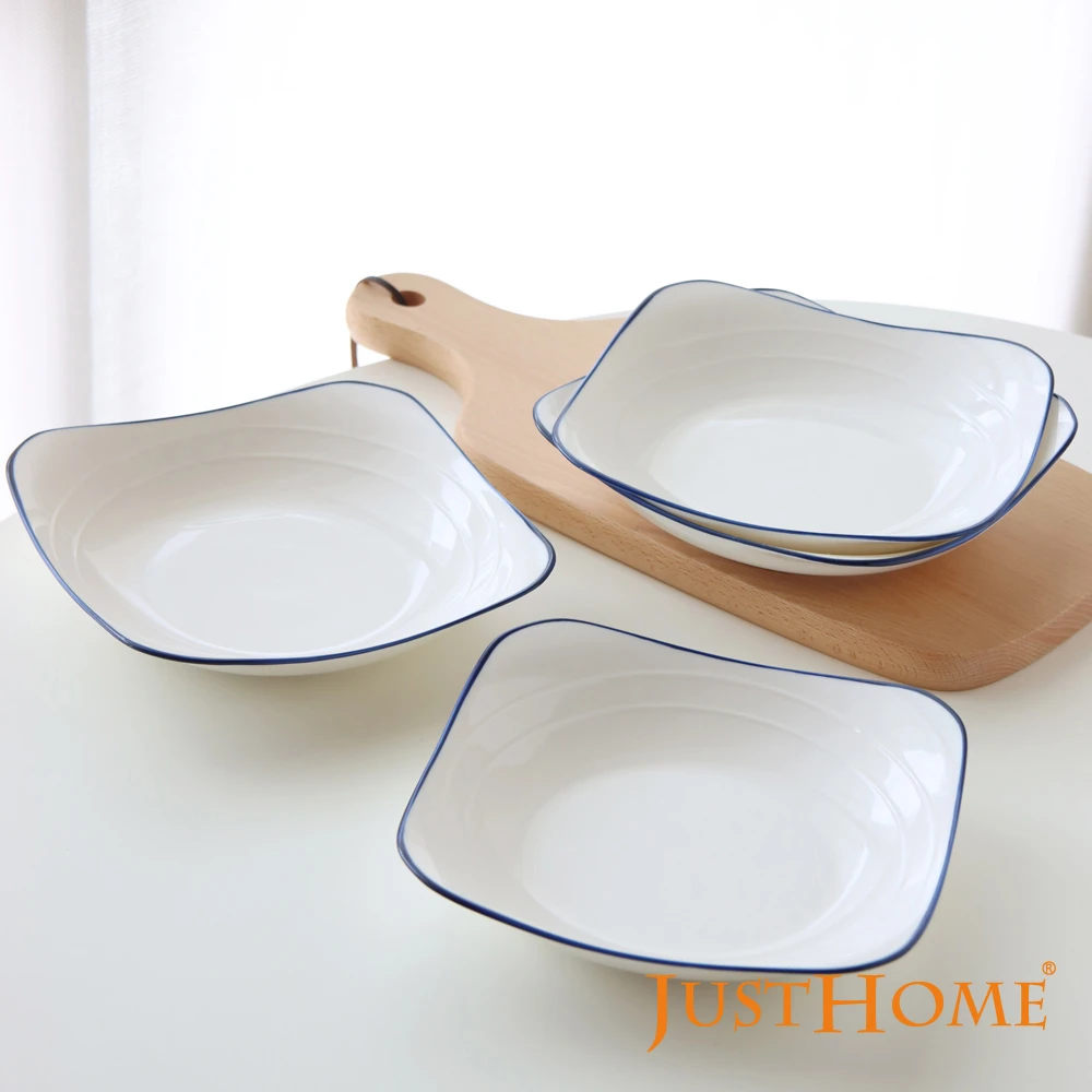 【Just Home】Just Home里尼陶瓷9吋西式方形盤4件組點心盤/沙拉盤/早餐盤(陶瓷碗盤、組合、贈禮)