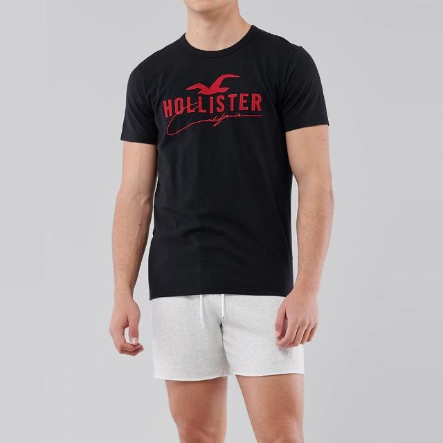 【HOLLISTER Co】Hollister 經典刺繡大海鷗圖案短袖T恤-黑色