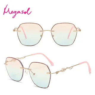 【MEGASOL】UV400抗UV濾藍光眼鏡時尚女仕大框手機眼鏡(水晶亮片多邊形矩方框GD-1507-多色選)