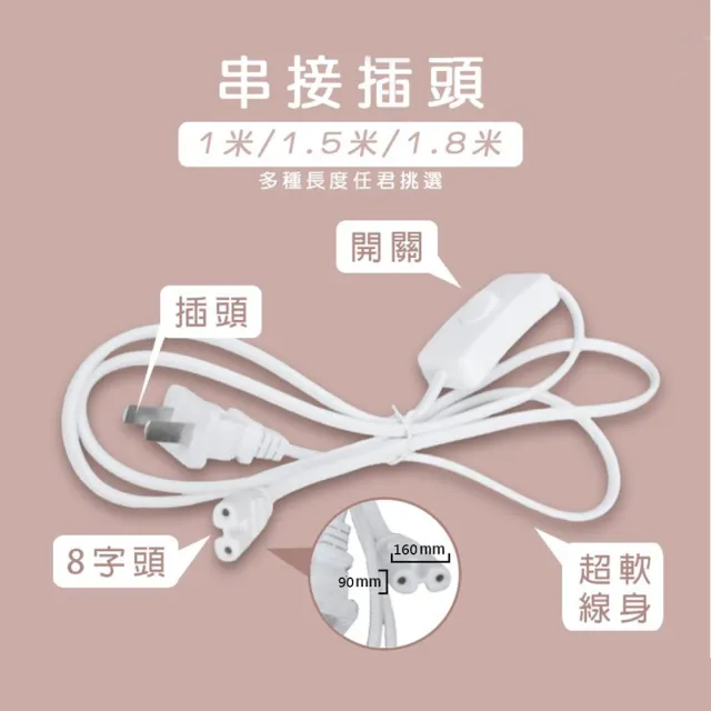 T5 T8 插頭電源線開關8字頭2孔白色超軟線材 插頭電源線串接插頭層板燈插頭隨插即用 Momo購物網