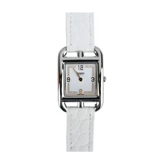 【Hermes 愛馬仕】Cape Cod 簡約鋼框鱷魚紋皮革女仕腕錶(白)