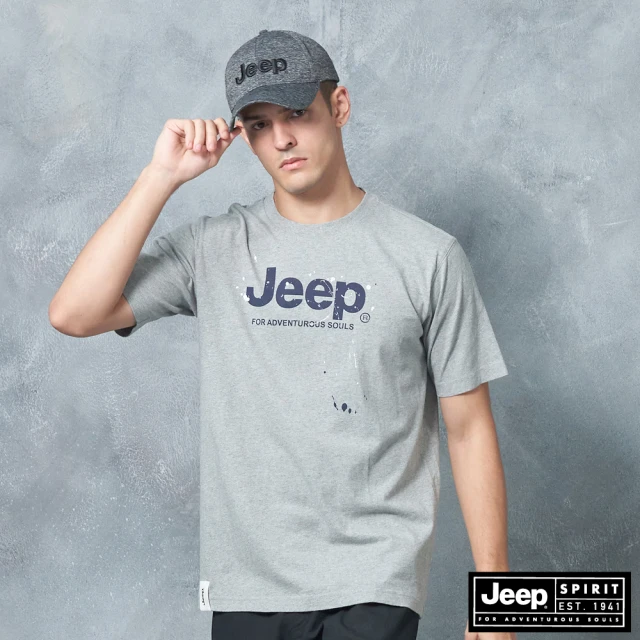 【JEEP】男裝 品牌LOGO潑墨短袖T恤(灰)-momo購物網