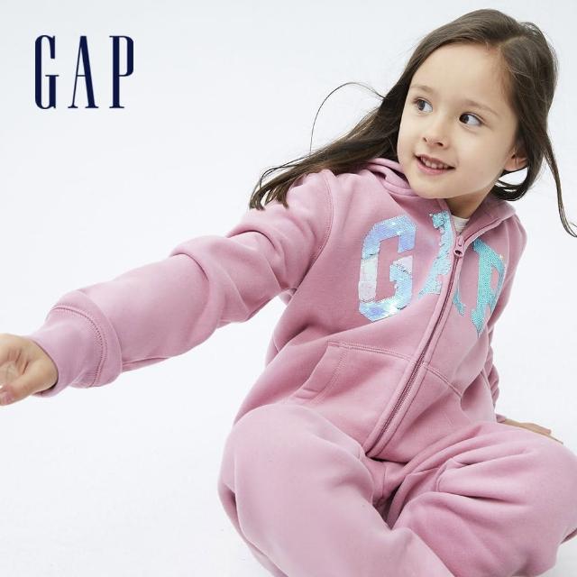 GAP【GAP】女童 Logo雙面亮片刷毛連帽外套(736203-粉色)