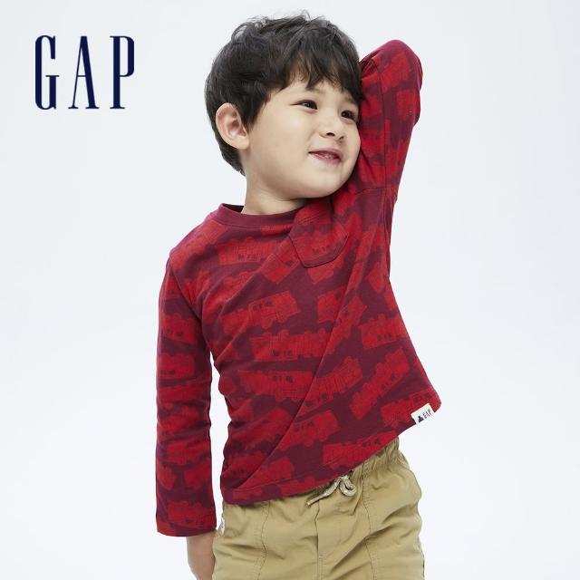 GAP【GAP】男幼童 布萊納系列 活力純棉印花長袖T恤(732784-紅色)