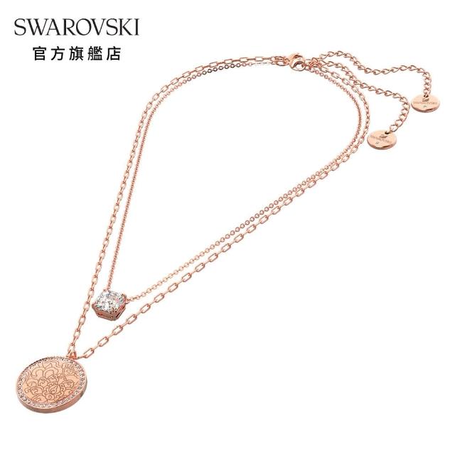 SWAROVSKI 施華洛世奇【SWAROVSKI 施華洛世奇】CONNEXUS 玫金色心相蓮圓盤蓮花造型項鍊