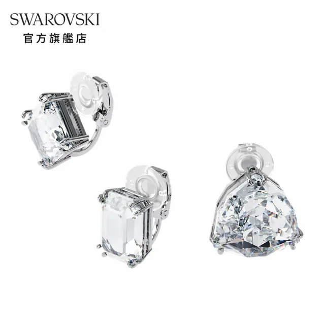 【SWAROVSKI 施華洛世奇】MILLENIA 白金色單顆三件組套裝夾式耳環(Collection I)