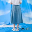 【maru.a】MU 鬍子刺繡休閒牛仔長裙(淺藍)