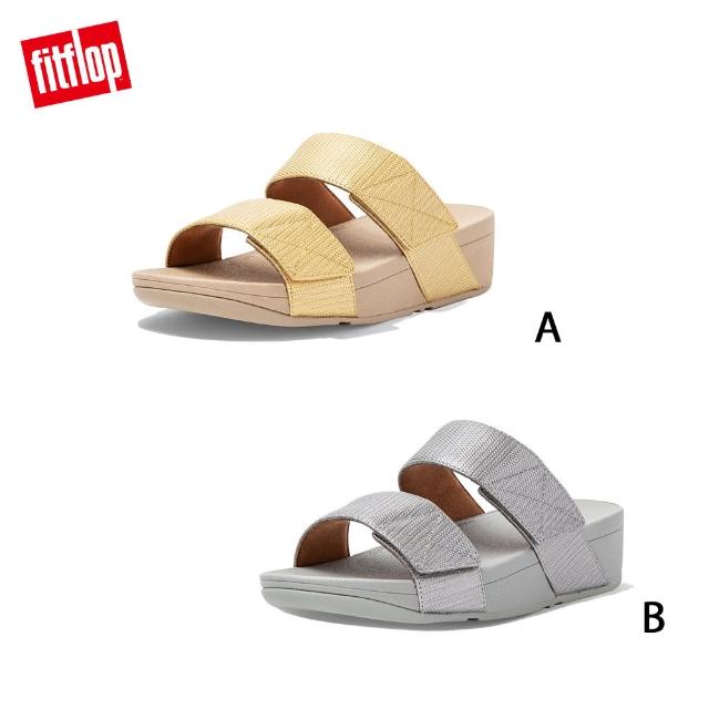 【FitFlop】MINA TEXTURED GLITZ SLIDES 寬帶可調整式雙帶涼鞋-女(金鉑色)