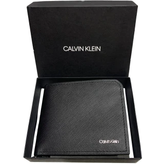 【Calvin Klein 凱文克萊】經典立體LOGO 零錢袋雙夾層防刮短夾-帥氣黑(ck 禮盒組 黑色 47209984010)