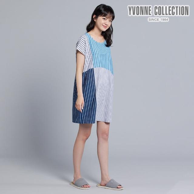 Yvonne Collection【Yvonne Collection】幾何大圓短袖洋裝(丈青印花)