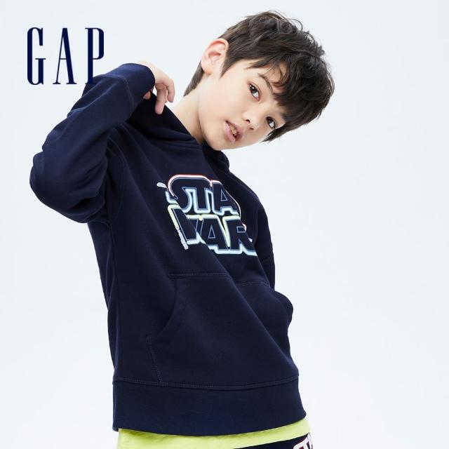 GAP【GAP】男童 Gap x Star Wars星際大戰系列夜光刷毛連帽休閒上衣(733477-海軍藍)